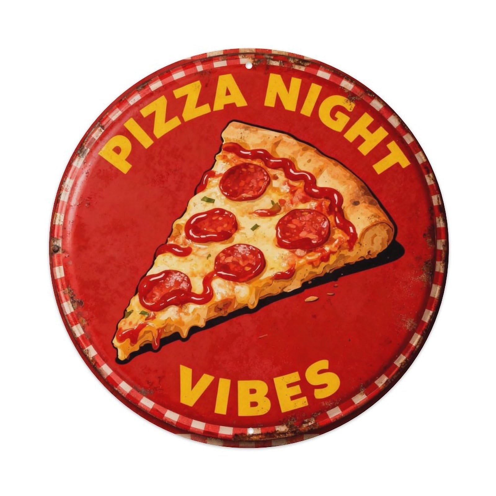 Pizza Night Vibes Metal Tin Sign Plaque
