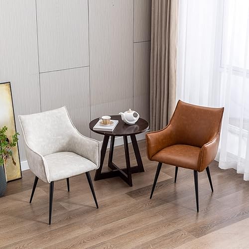 Miniatura 7 de ZHENGHAO Silla decorativa moderna de mediados de siglo, cómoda silla de cuero con patas de metal, silla lateral tapizada para espacios pequeños,