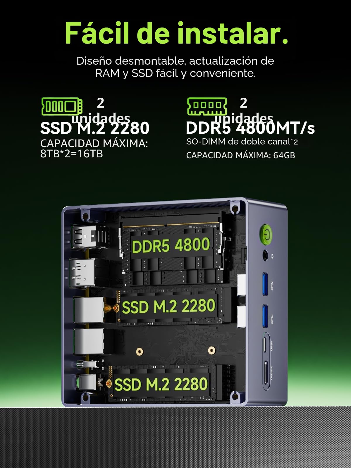 GMKtec (Garantie de 3 ANS) Mini-PC de jeu Dual 2.5G LAN, M7 Ultra Ryzen 7 Pro 6850U, 32Go RAM DDR5 4800 MHz + SSD PCIe 1To Oculink Mini Computer USB4/Wi-Fi 6E/Bluetooth 5.2/HDMI 2.1/USB-C/
