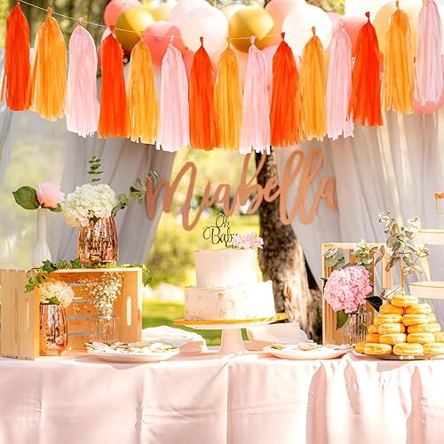 Miniatura 6 de Decoraciones de Fiesta de Acción de Gracias Otoñal Boho Rosa-Naranja - 33 piezas Pancarta de Friendsgiving Otoñal, Serpentinas Guirnalda de Borlas,