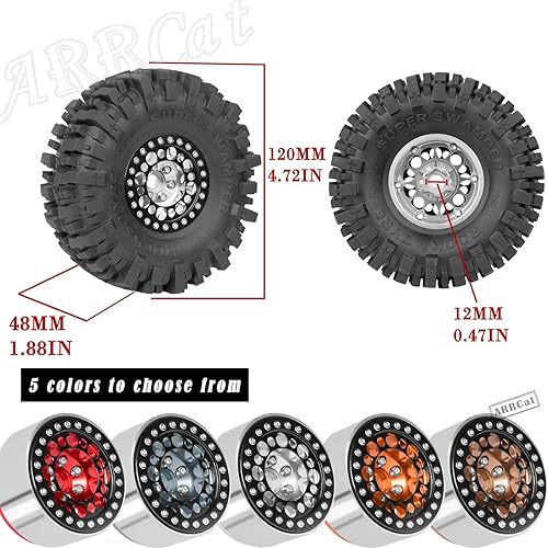 Miniatura 7 de RC 1.9 Beadlock Ruedas y neumáticos para 110 Axial SCX10 SCX10 II 90046 SCX10 III AXI03007 TRX4 RC Crawler, llantas y neumáticos de aluminio 1.9