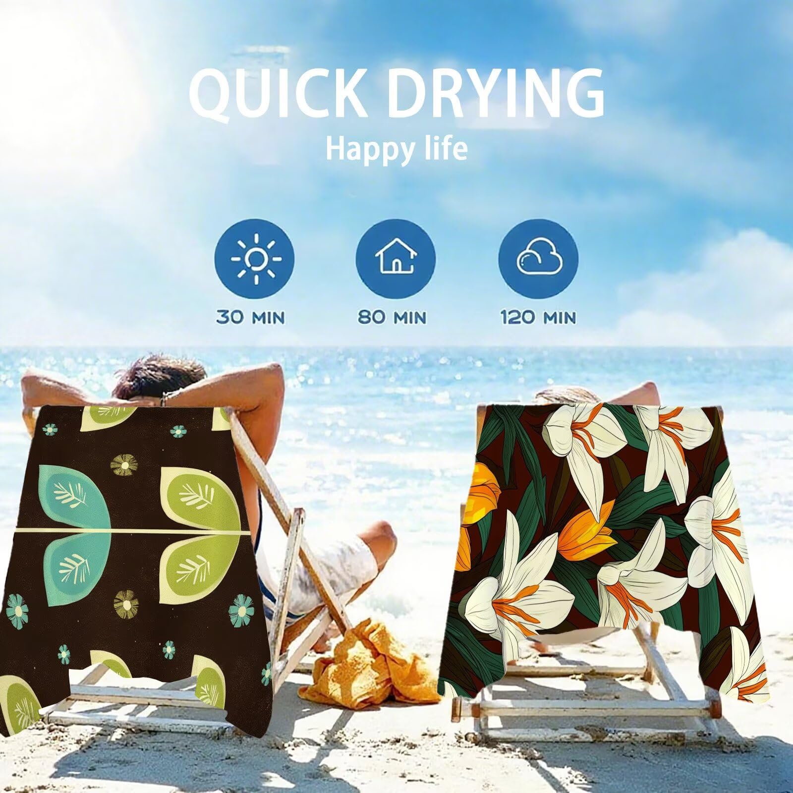 Ręcznik plażowy, liliowy, z mikrofibry, ręcznik plażowy XXL, 220 x 100 cm, 2 sztuki, nie zawiera piasku, super chłonny, ręcznik sportowy, do pływania, na podróż, urlop, do leżenia, ogrodu, na kemping