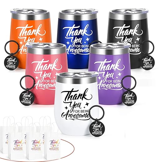 Gtmileo Thank You Gifts Bulk, 6 Pack Thank You For Being Awesome Insulated Tumbler for Women Men, Appreciation Christmas Gifts for Friend Employee Teacher Coworker Staff with Keychain Gift Bag, 12oz