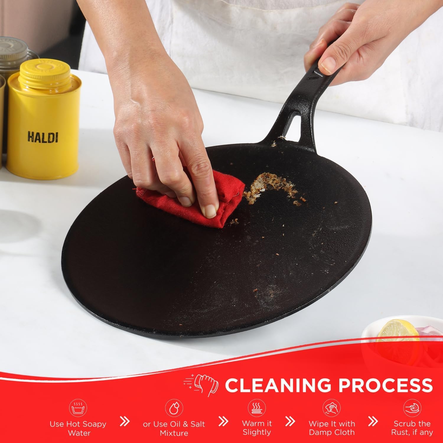 Cast Iron Roti Tawa 26 Cm Chapati/Phulka Tawa with Handle Stick Free | Pure Cast Iron | Gas & Induction Compatible (Black)
