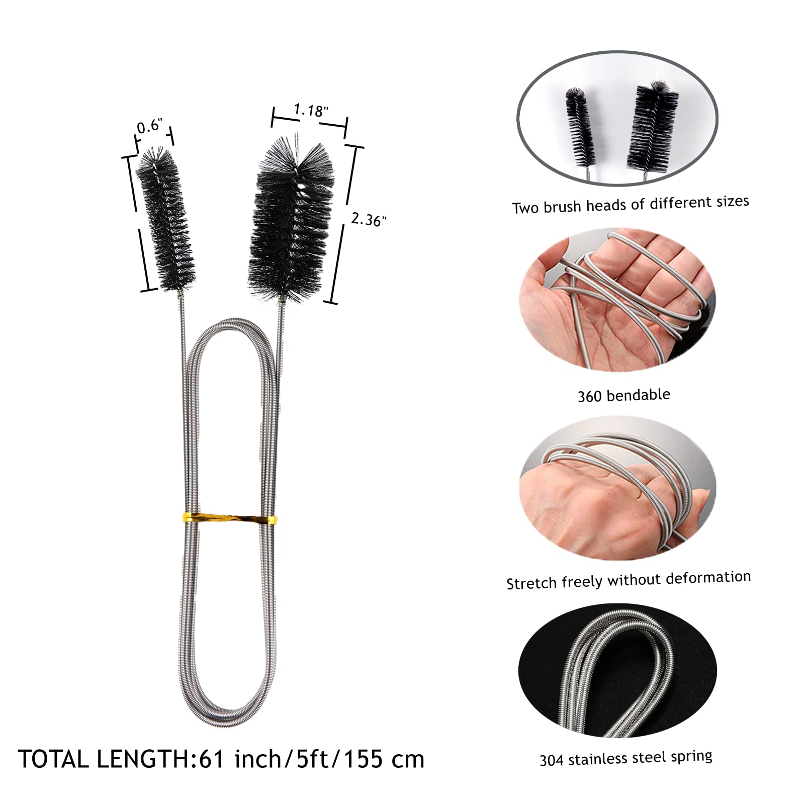 2er-Set Schlauchbürsten, 100 Cm Lang – Flexibel Für Rohre, Abflüsse, Flaschen & Strohhalme