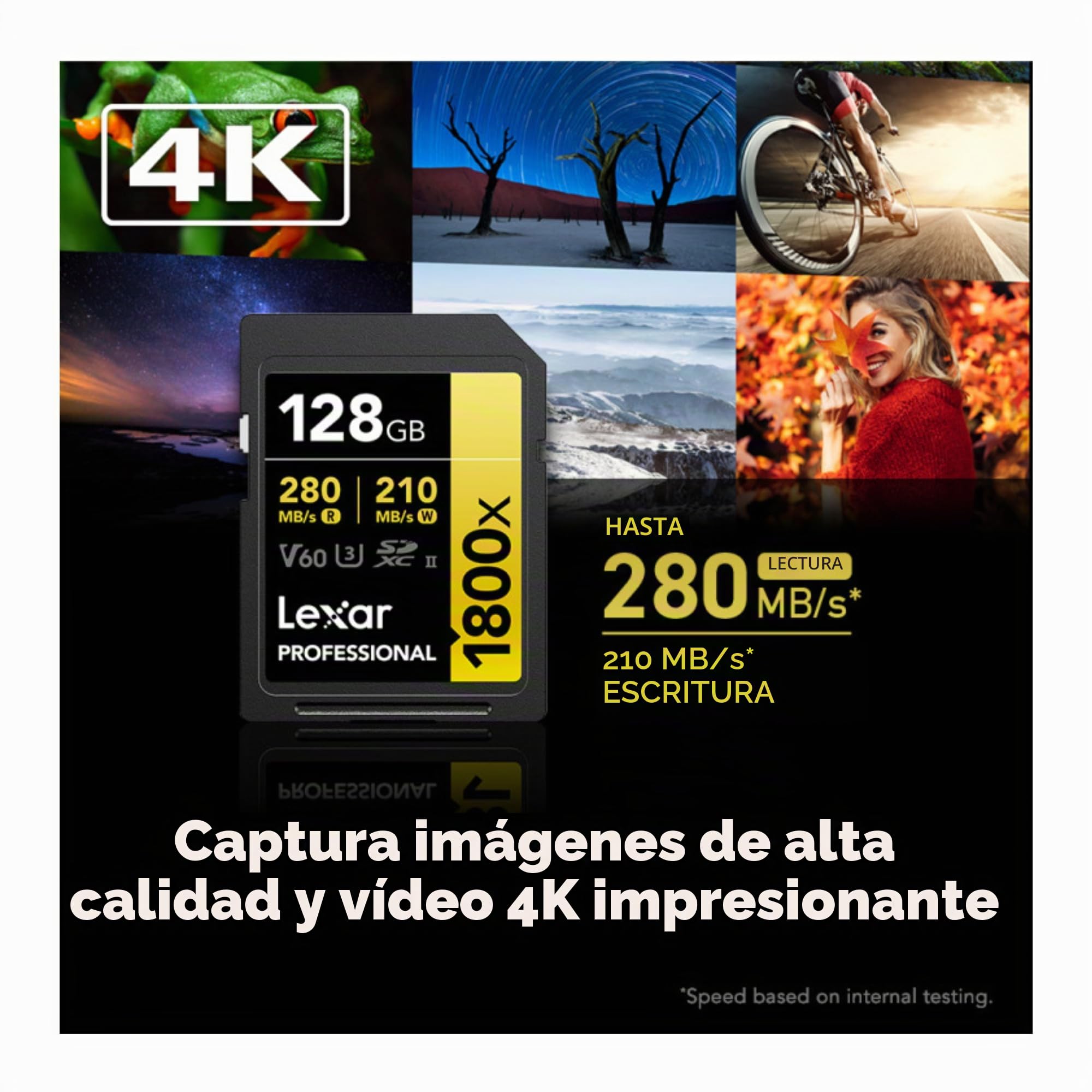 Lexar Tarjeta de memoria SDXC profesional 1800x UHS-II de 128 GB (serie dorada)