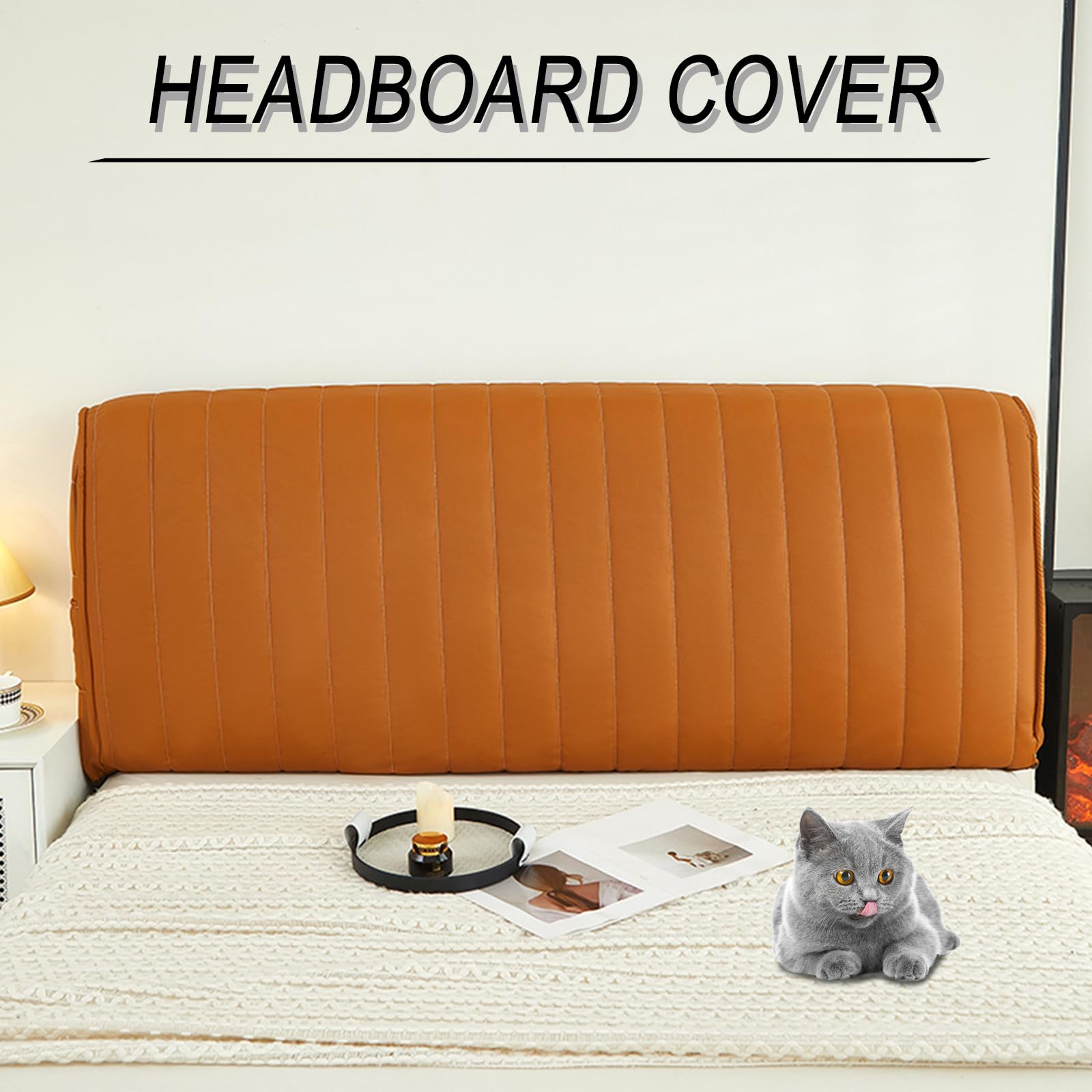 Matelassé Housse Tête De Lit Simili Cuir Imperméables Couverture De Tête De Lit Anti-poussière Housse de Protection (Orange,180 cm)