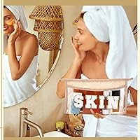 Vista 4 de Sanwuta Juego de 4 bolsas de maquillaje de parches de preparación – Diseño de letras de chenilla transparente – Nylon impermeable y TPU