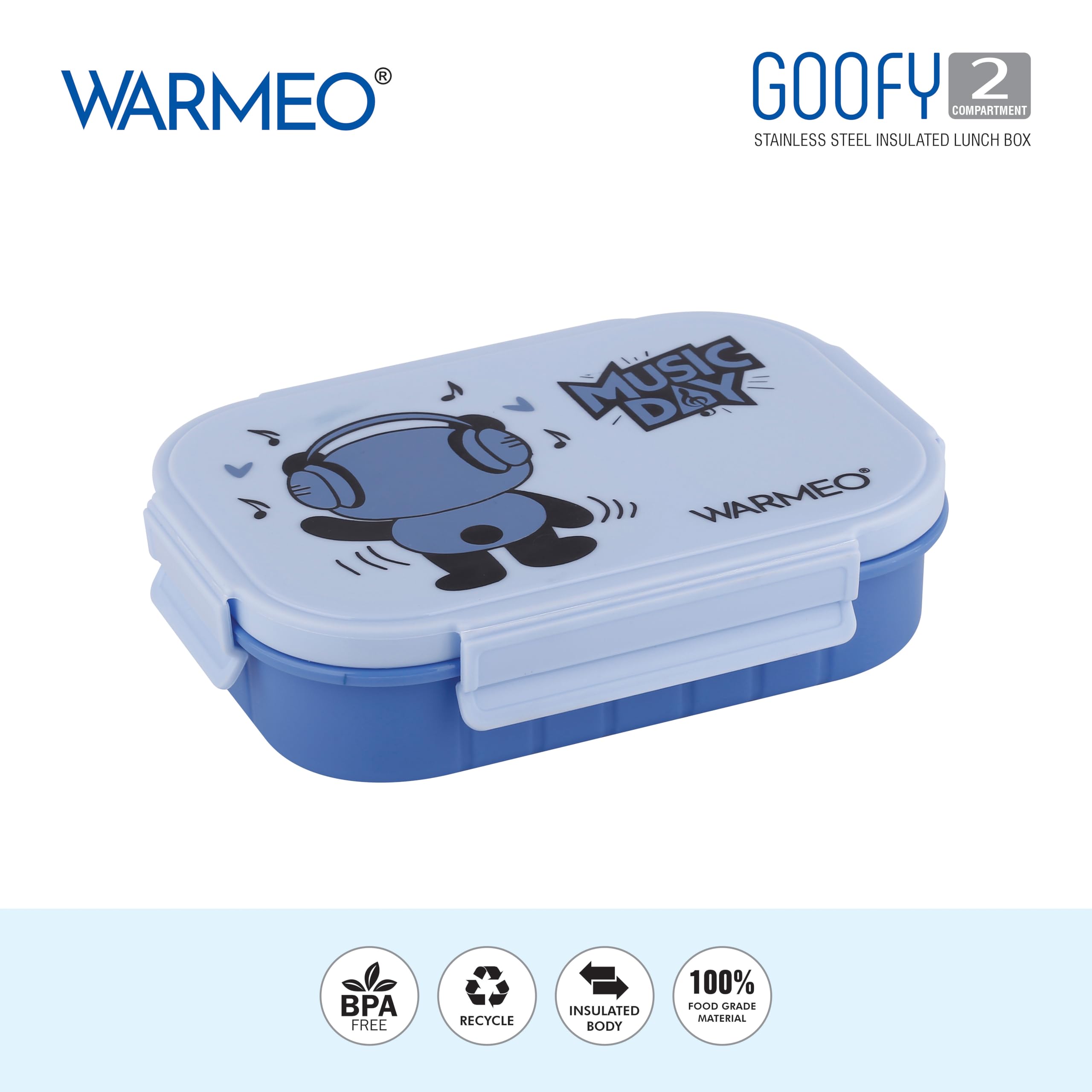 WARMEO Goofy Insulated Lunch Box with Two Compartment BPA Free, Kids Lunch Box,Food Grade Ideal for School, Picnic, Office & Outdoor - 500ml Blue, Stainless Steel — Amazon image 2