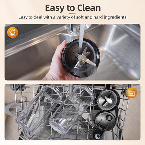 Miniatura 6 de Licuadora de batidos, licuadora personal de 1300 W para batidos, batidos y extracciones de nutrientes con 2 botellas portátiles sin BPA de 27 onzas