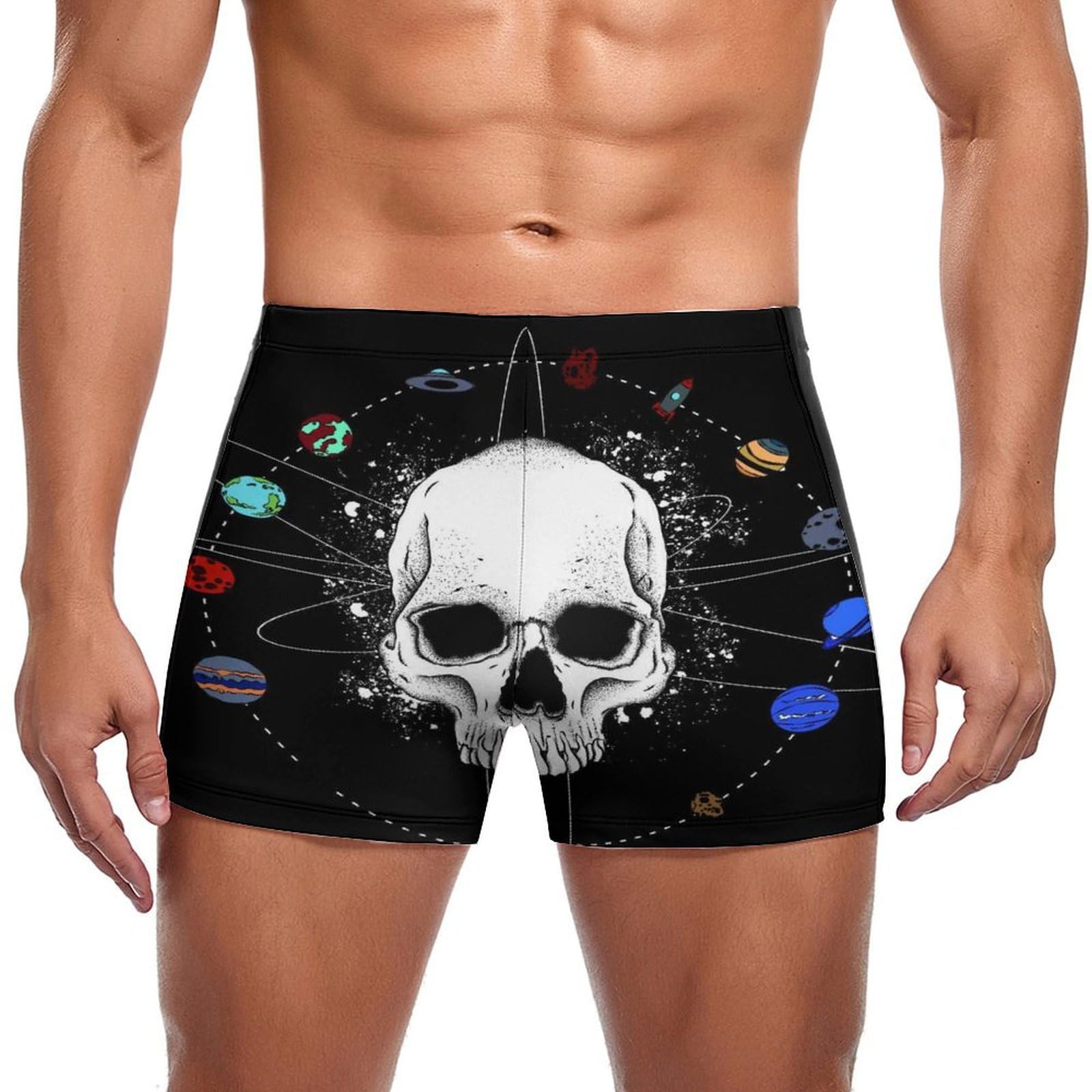 Maillot de bain boxer homme blanc Planète Crâne séchage rapide - 7