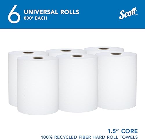 Miniatura 10 de Scott Toallas de rollo duro universales de fibra 100% reciclada (01052), con absorción Pockets, núcleo de 1.5 pulgadas, blanco, (800 piesrollo, 12