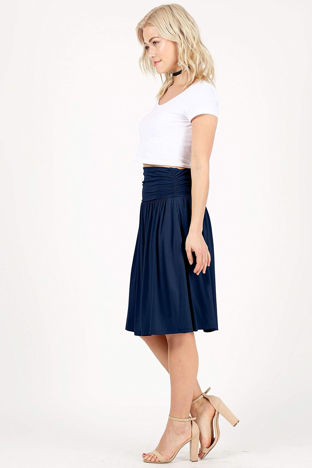 Simlu Skirts for Women Regular and Plus Size Skirt with Pockets Below The Knee Length Ruched Flowy Midi Skirt - Image 2
