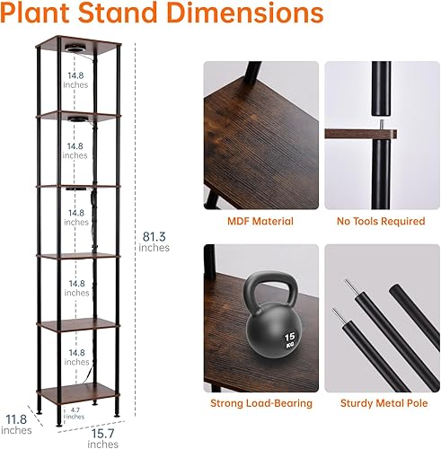 Miniatura 7 de Bstrip Soporte para plantas de interior con luz de crecimiento, estante para plantas de interior de 81.3 pulgadas de alto, soporte de flores de 6