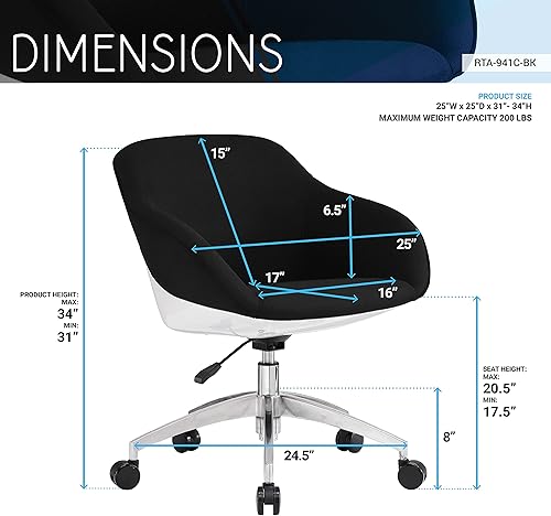 Miniatura 3 de Techni Mobili Silla de trabajo tapizada con soporte lumbar, silla de oficina de altura ajustable con control de inclinación y giro de 360 grados