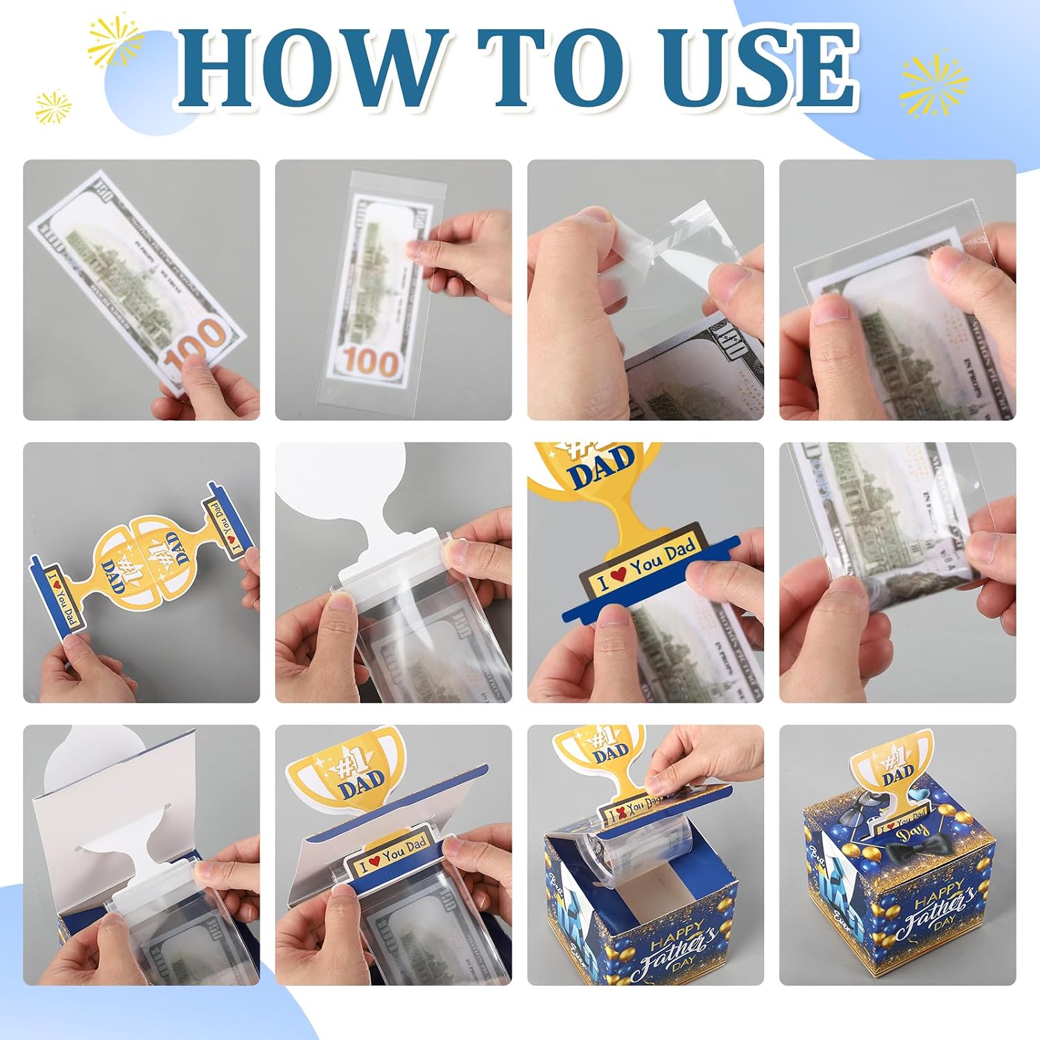 Fathers Day Money Box for Cash Gift Pull, Money Pull Box Gift Best Dad Ever Surprise, Funny Fathers Day Money Pull Box, Happy Fathers Day Box for Cash with Pull Out Card DIY Set from Daughter Son image 4
