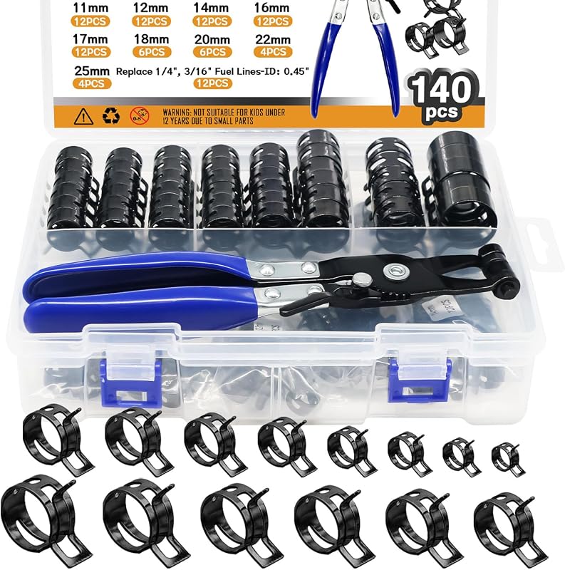 Kit de abraçadeiras de mola para mangueiras zDwfDc 6–25 mm com alicate giratório – 140 peças