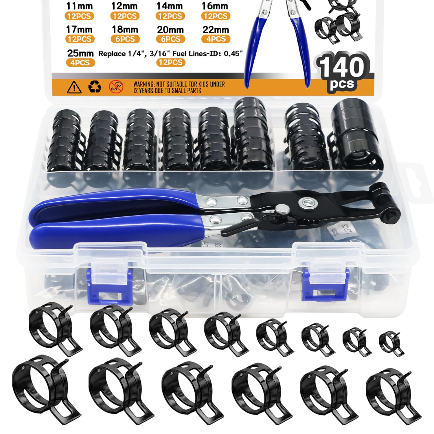 Kit colliers de serrage durite ressort 6-25mm et pince universelle pivotante DD037