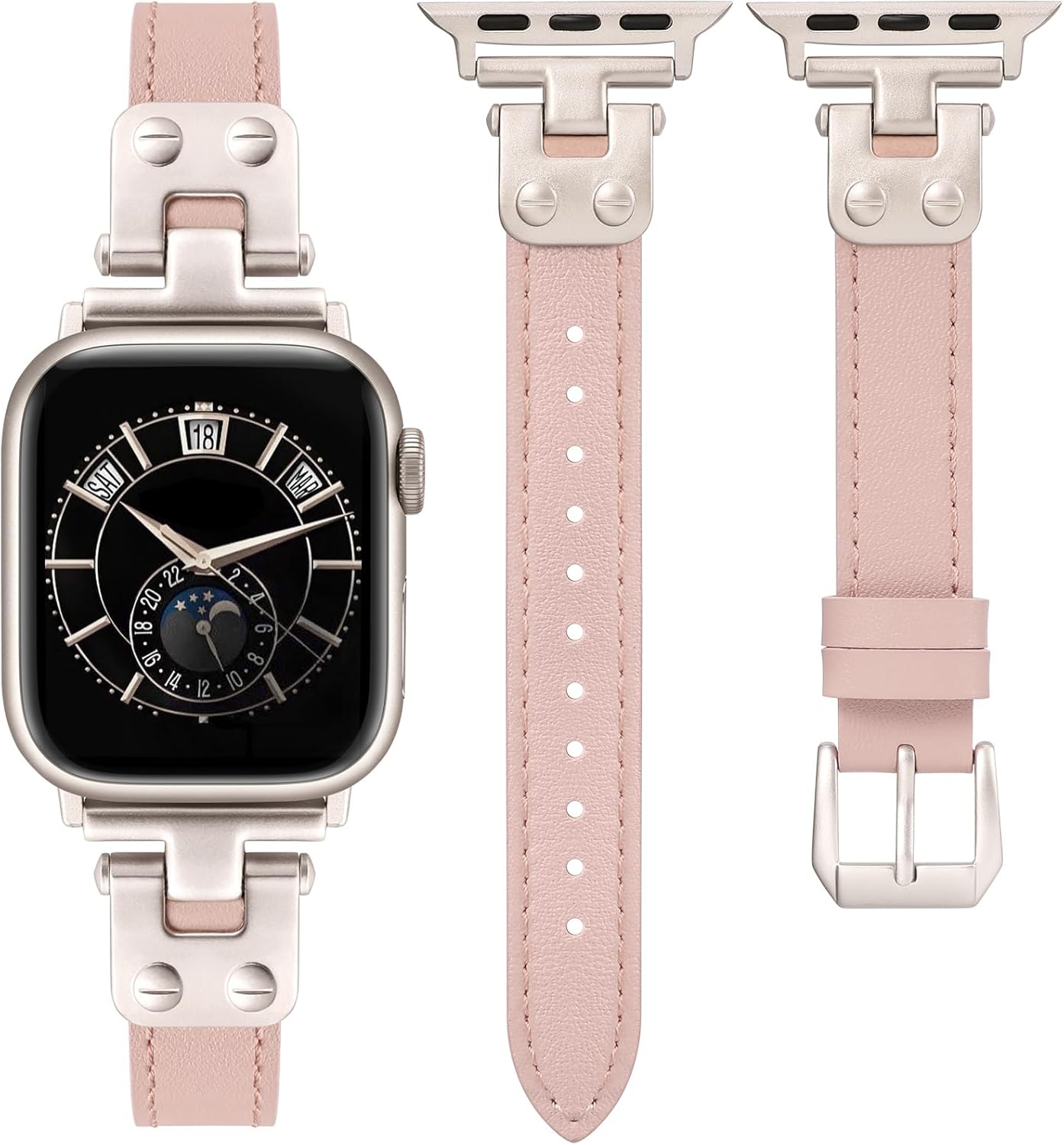 Minyee Slim Leather Band Compatible with Apple Watch Bands 38/40/41/42/44/45/46/49mm Women, Dressy Thin Soft Leather Strap with Tapered Metal Buckle for iWatch Series 11 10 9 8 7 6 5 4 SE/Ultra 3 2 1