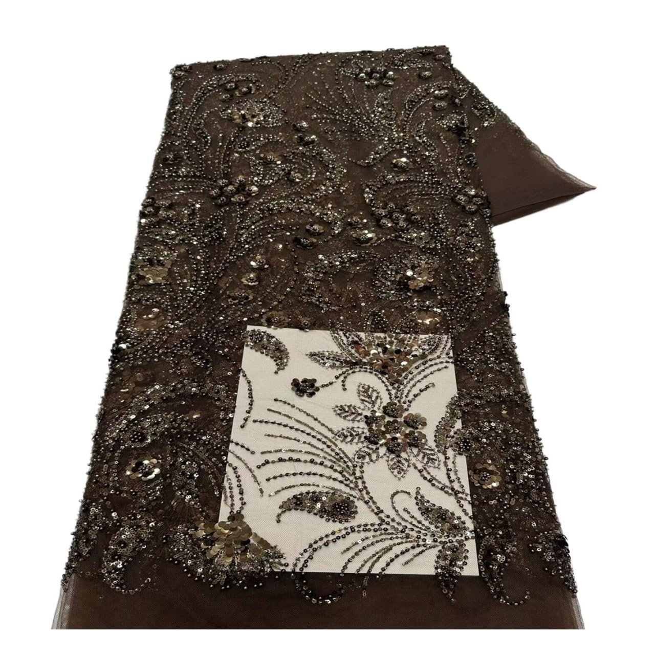 Tissu perlé à paillettes florales brodées 5 mètres