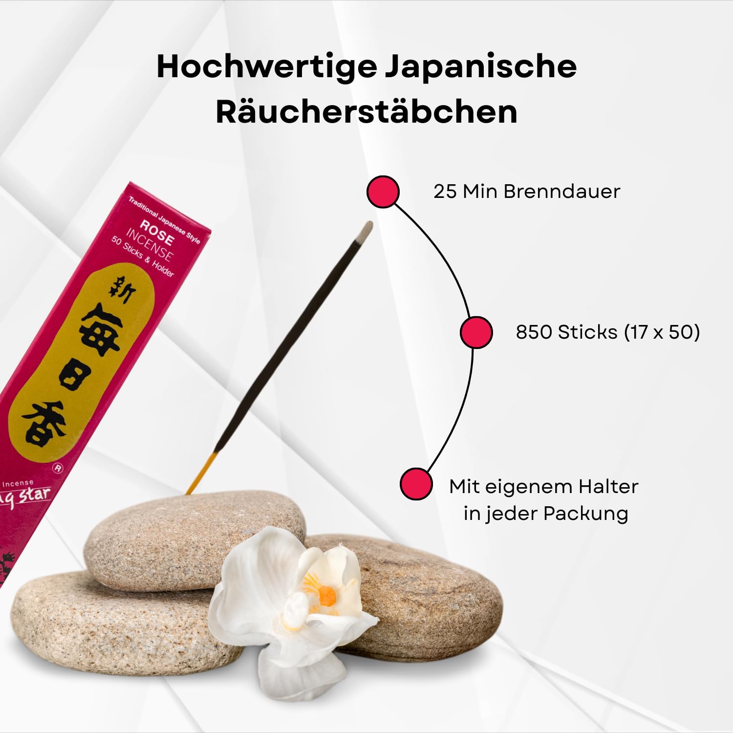 Morning Star Räucherstäbchen Set | Alle Düfte 17 x 50 Sticks | Japanische Räucherstäbchen Nippon Kodo ohne Holzkern für intensiven Duft, 850 Sticks mit Halterung