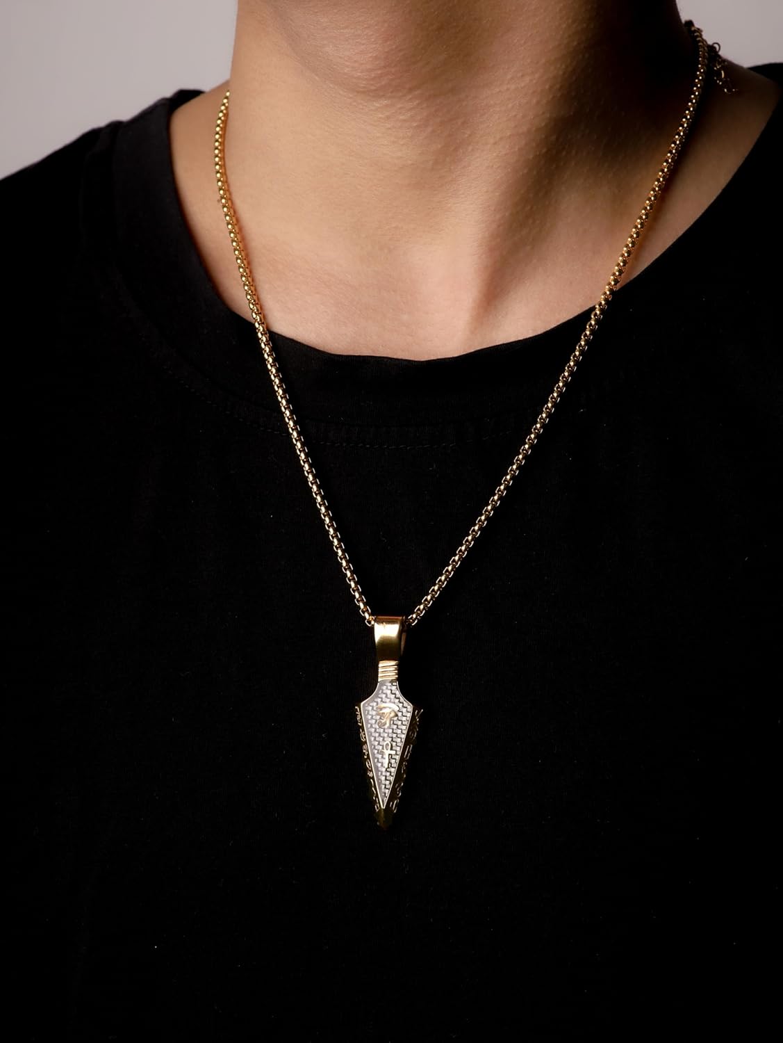 HAQUIL Arrowhead Necklace, Stainless Steel Eye of Horus Ankh Hieroglyphic Arrowhead Pendant, Box Chain, Egyptian Jewelry Gifts - Image 6
