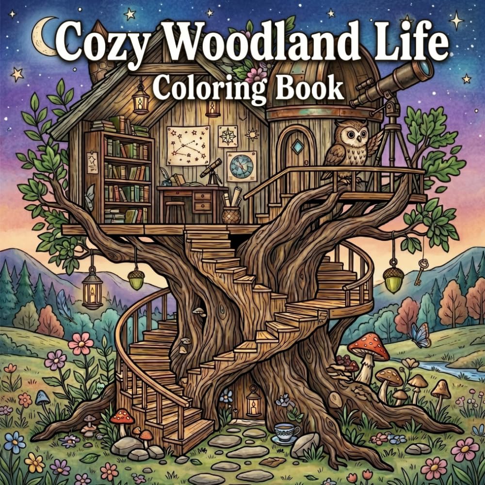 Cozy Woodland Life Coloring Book: 40 Cozy Coloring Pages of Woodland Homes, Forest Shops, Hidden Villages, Seasonal Festivals, and Whimsical Adventures