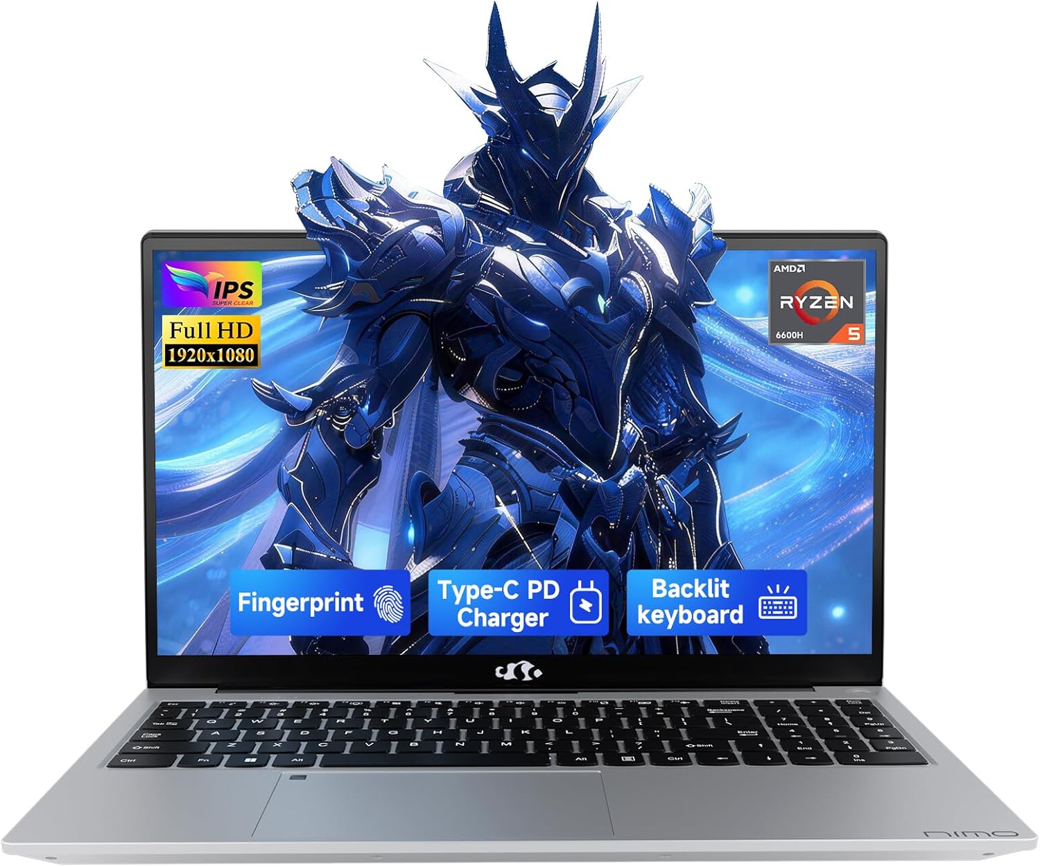 NIMO 15.6" IPS FHD-Gaming-Laptop,AMD Ryzen 5 6600H 16GB DDR5 RAM 1TB SSD (Beat i5-1335U, 6 Cores Up to 4.5GHz) AMD Radeon 660M GPU-Computer with 100W Type-C Charger Backlit Keyboard Fingerprint