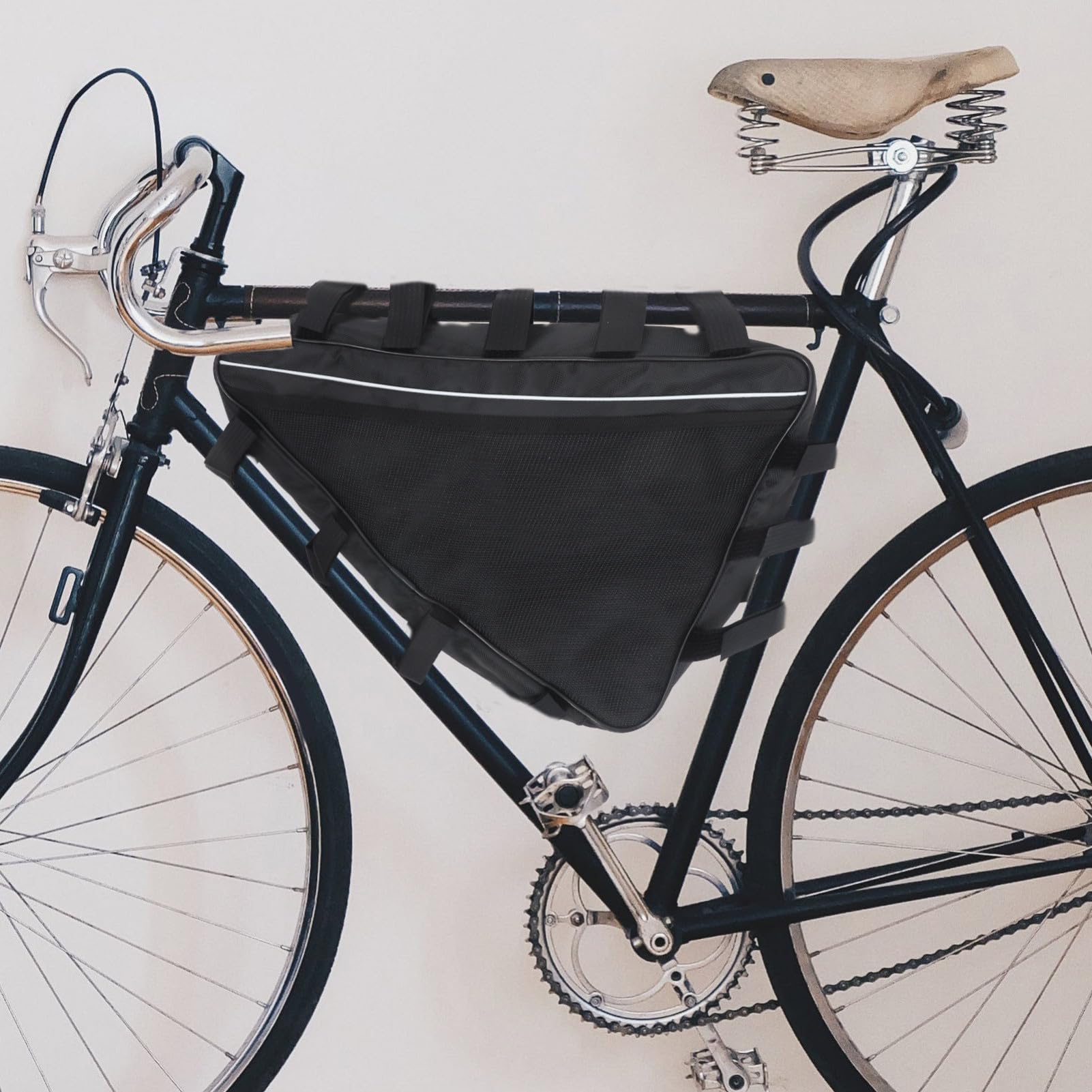 POPETPOP Borsa Triangolare per Telaio Bici 693-3 Grande in Oxford Nero | Resistente alle Intemperie, per Camping e Ciclismo, Capienza Ampia, Installazione Semplice