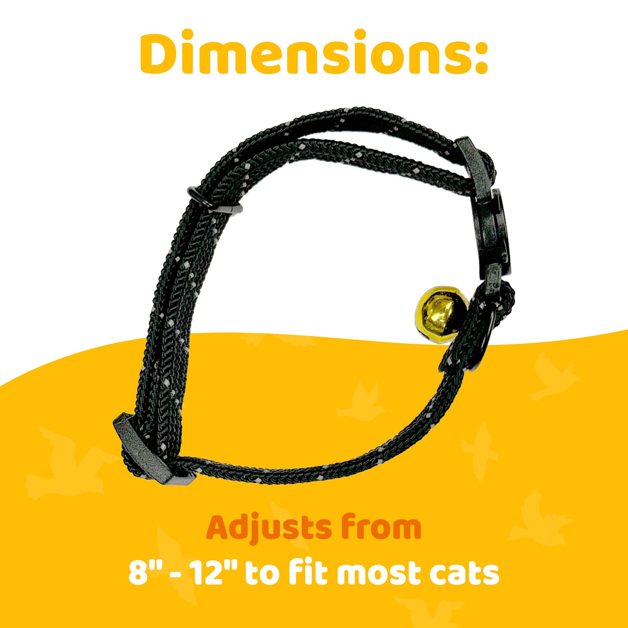 BirdsBeSafe® Collar de gato con campana, hilo reflectante para visibilidad nocturna, cómodo collar elástico para proteger al gato de atascarse en el jardín.