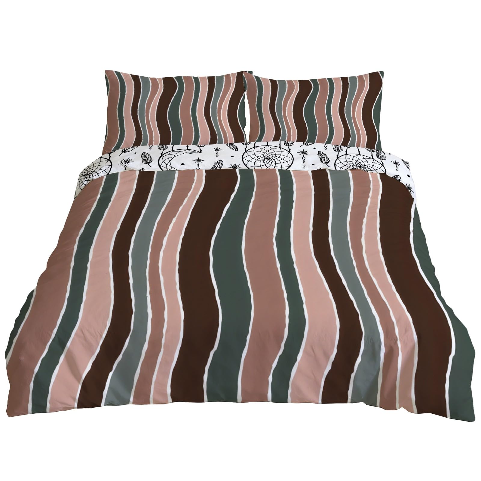 Parure housse de couette 240x220 réversible motif art rétro en microfibre douce
