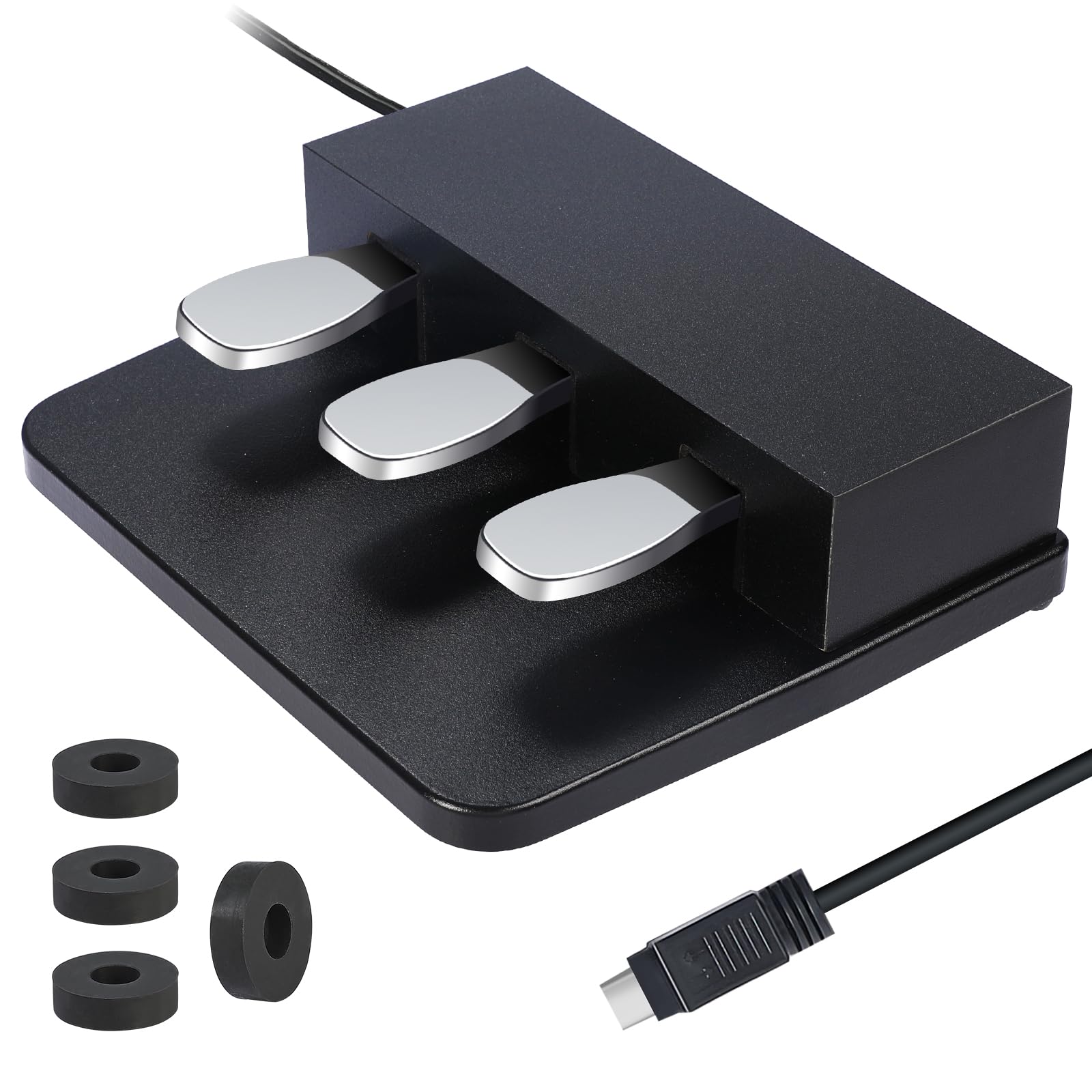 Unidad de 3 pedales para teclados digitales, Soft & Sostenuto & Sustain 3 pedales compatibles con Yamaha P125, P121, P515, DGX670 Pianos digitales eléctricos - Con 4 almohadillas
