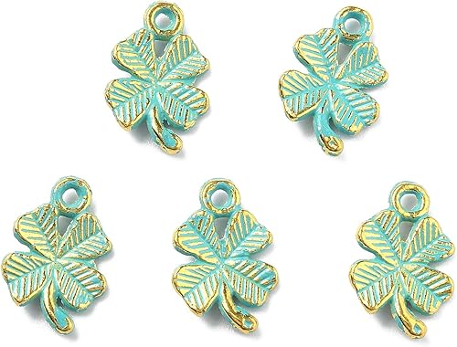 LiQunSweet 10 dijes de trébol esmaltado verde de cuatro hojas para hacer joyas de la suerte aretes collares pulseras manualidades