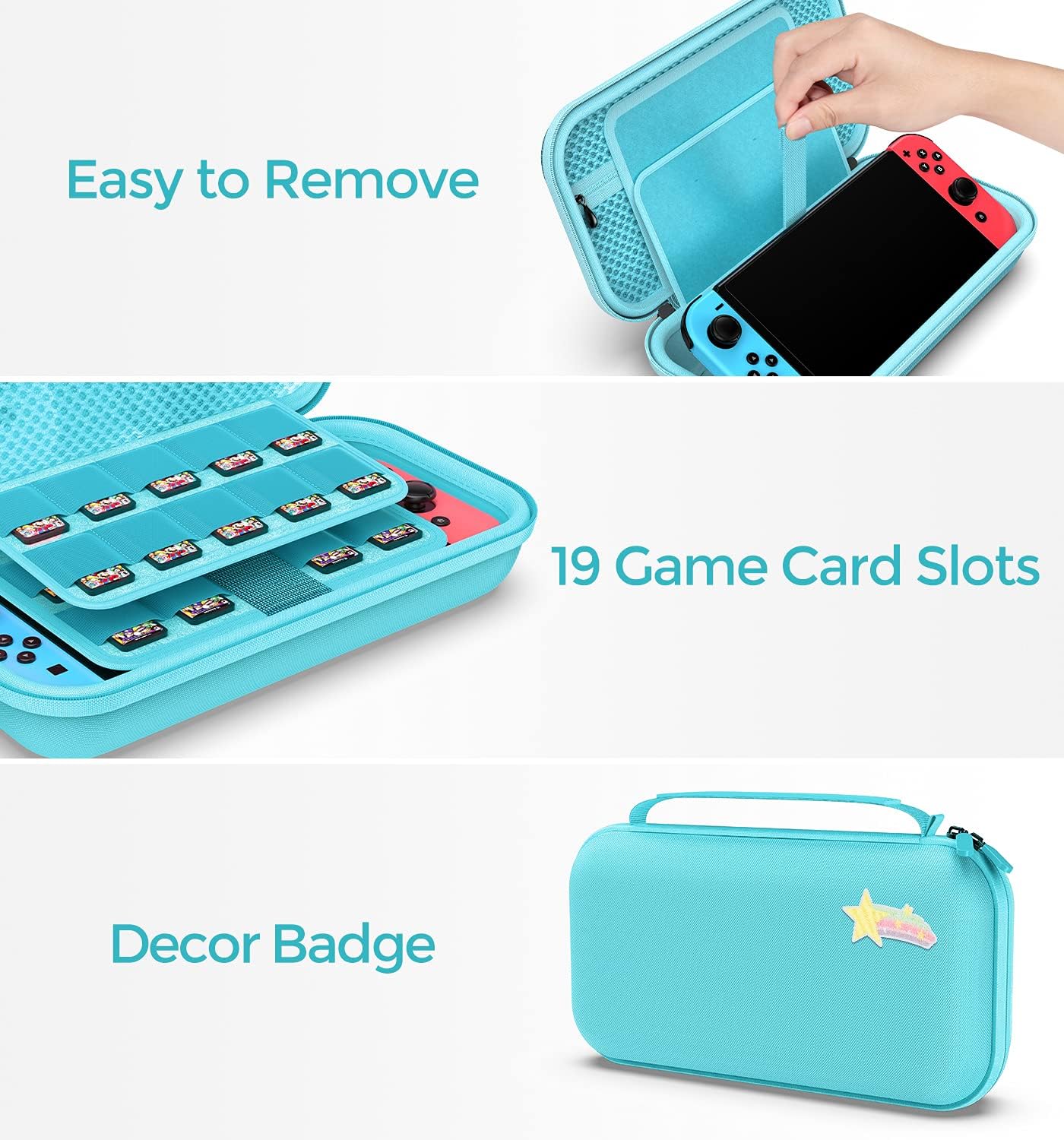 Switch 13 in 1 Accessories Starter Kit, Protective Carrying Case with Thumb Grips/Screen & Console Protector/Stand/Card Case etc. for NS Switch (Blue)