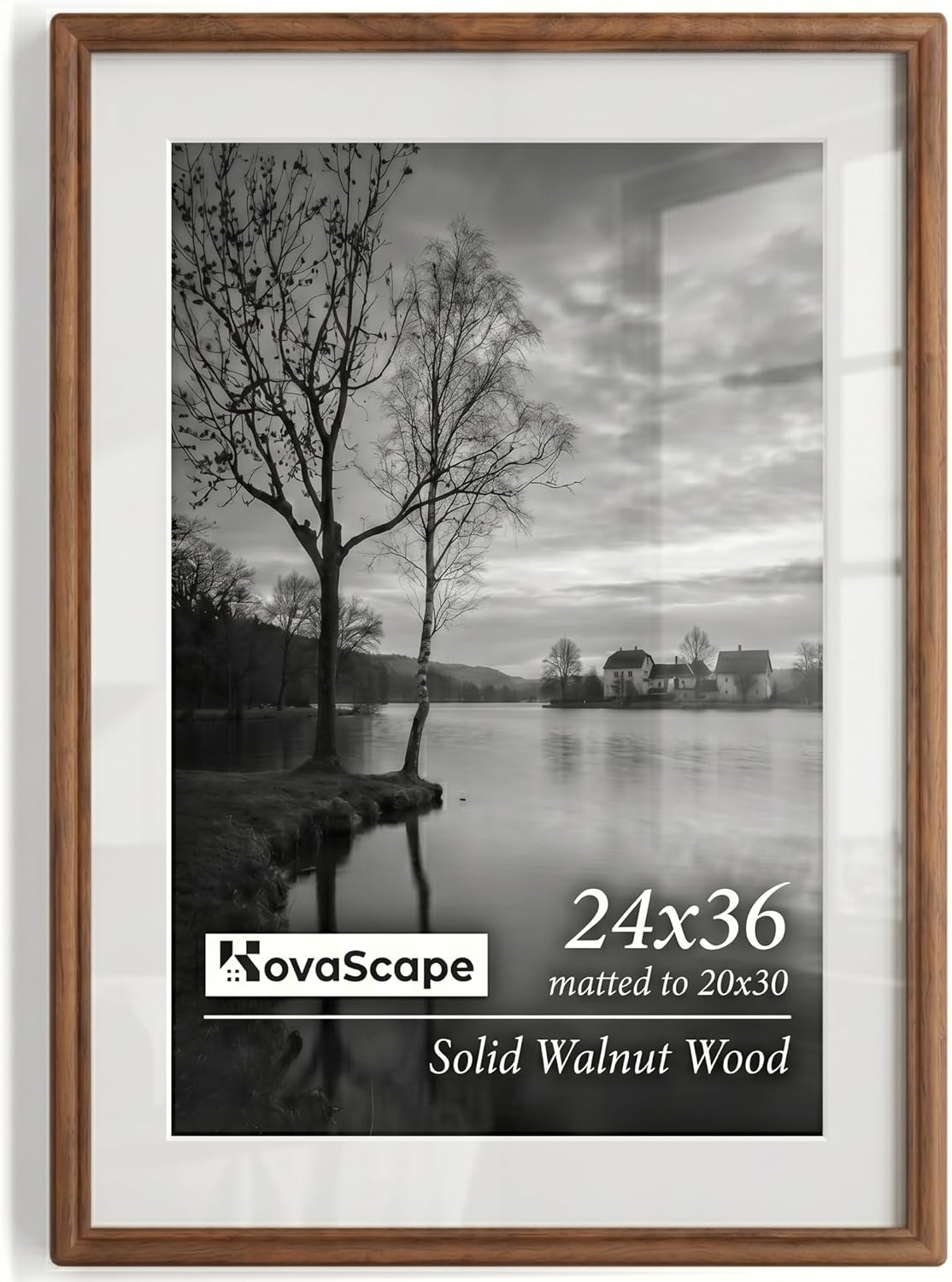 Picture Frames,24 x 36 Picture Frame,Solid Walnut Wood Picture Frame,24x36 Photo Frame with High Tempered Glass,24 by 36 Wooden Frame Matted to 20x30 Photo for Wall Display,1 Pack