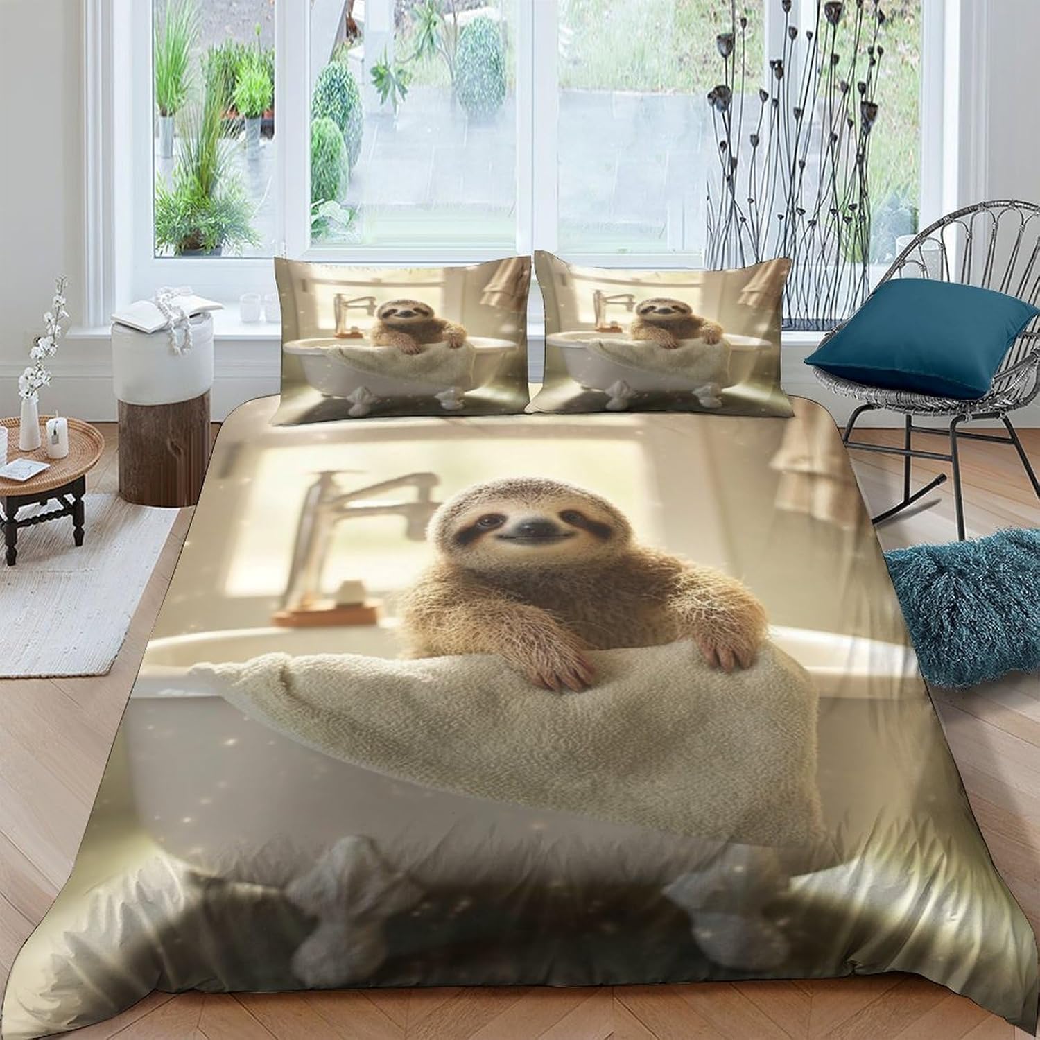 Housse de couette paresseux 260x230 cm anti-glissement en microfibre confortable pour grand lit
