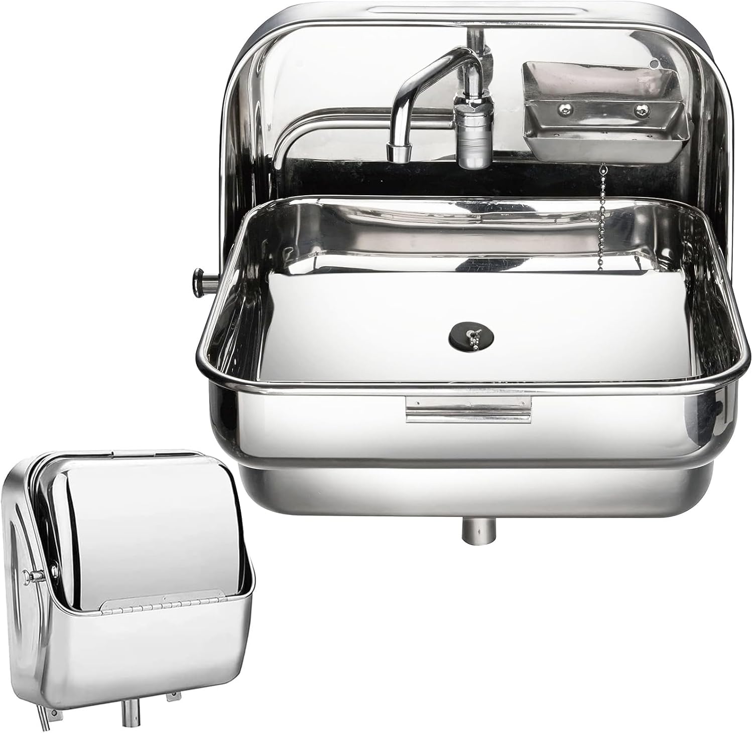 RV Wall-Mounted Sink,Wall Mount Bathroom Folding Sink with Cold Water Faucet, Stainless Steel Hand Wash Basin RV Caravan Camper Boat for RV Caravan Camper Boati,Stainless Steel-37*39*37.5cm