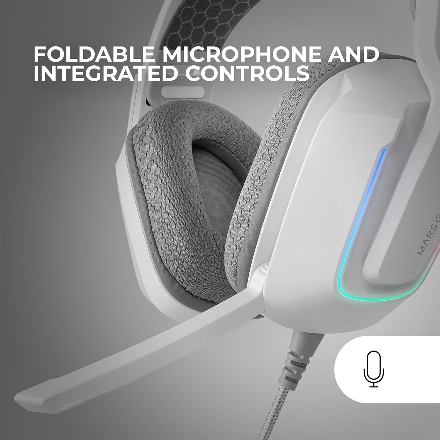 Mars Gaming MH-STRIKE, Auriculares Gaming FRGB Rainbow, Diseño Ergonómico, Drivers Neodimio 50mm, Micrófono Plegable, Controles Integrados, Almohadillas Air, Diadema Ajustable, Multiplataforma, Blanco 4