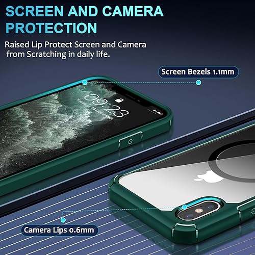 Miniatura 2 de ZZDZZ Funda magnética diseñada para iPhone Xs Max compatible con MagSafe con protector de pantalla antiarañazos (verde)