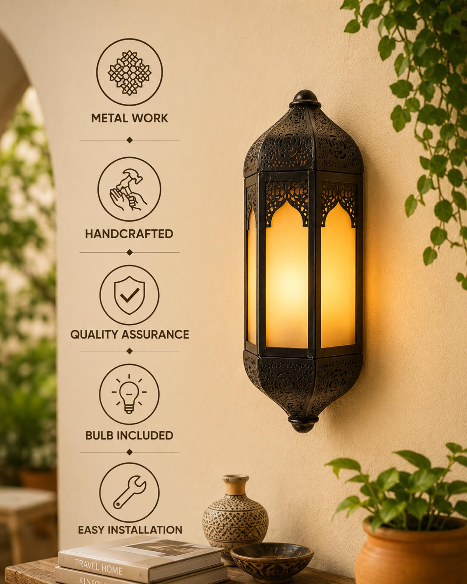 Homesake Vintage Moroccan Wall Sconce Lamp, Decorative Door Wall