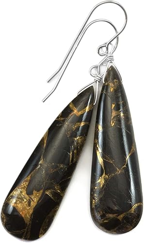 Aretes de gota de lágrima de oro de 14 quilates o plata de ley 925 en forma de pera lisa con piedras semipreciosas de 2-14 pulgadas de largo,