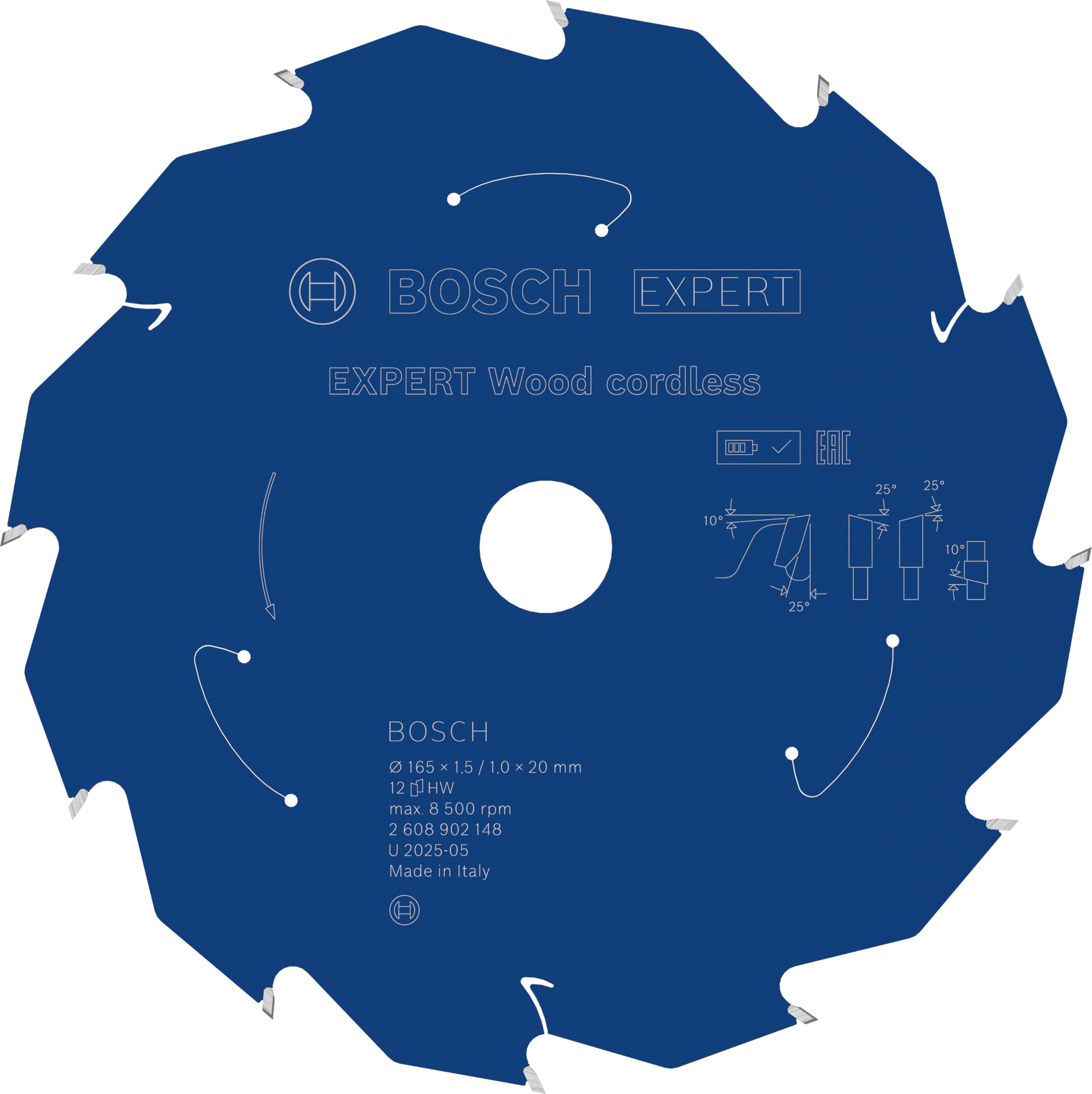 Bosch 1x Lama per sega circolare EXPERT Wood cordless per sega circolare portatile (per Legno tenero, Legno duro, Ø mm, Professional Accessorio Seghe circolari a batteria portatili)