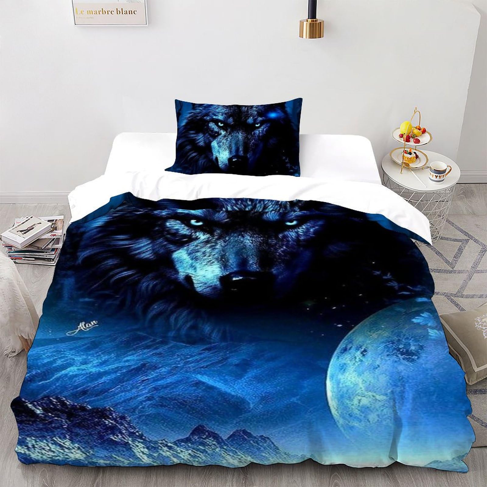 Housse de couette loup 135x200 literie animaux imprimé 3D garçon