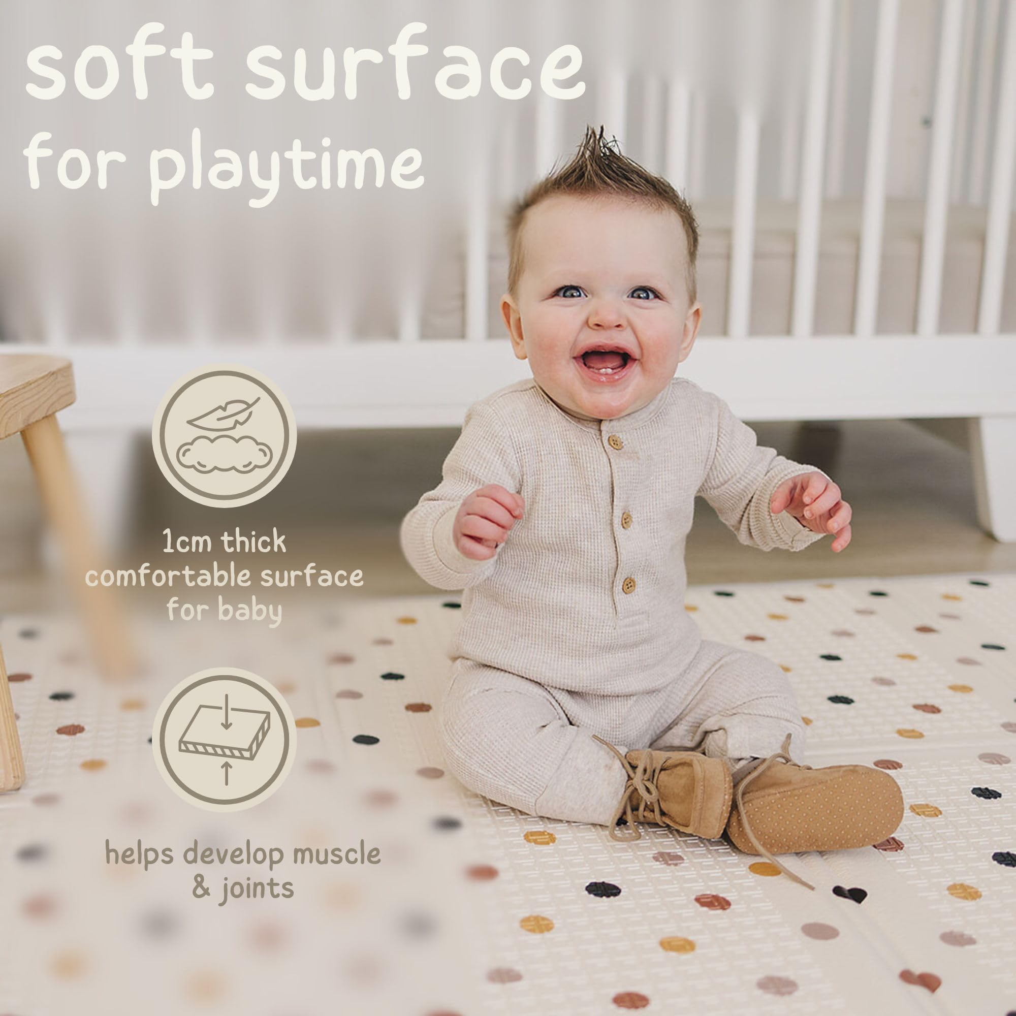 Bubba Bear Tapis d'éveil XXL en Mousse Pliable Réversible 200x150 cm Beige pour Bébé