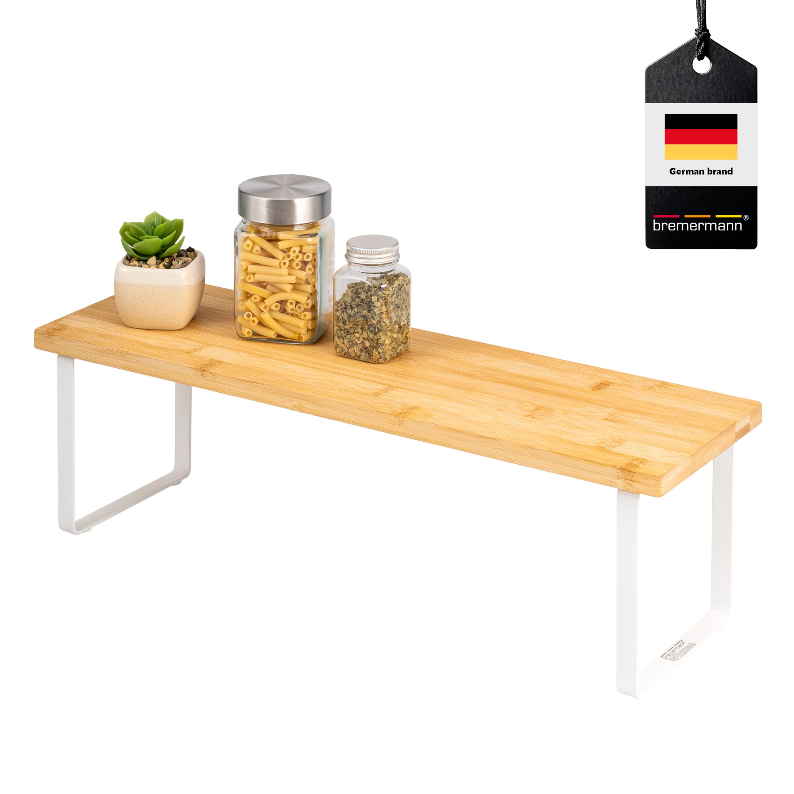 Bremermann White Kitchen Spice Rack Free Standing Bamboo Shelf Rack 50Cm Wide (White)