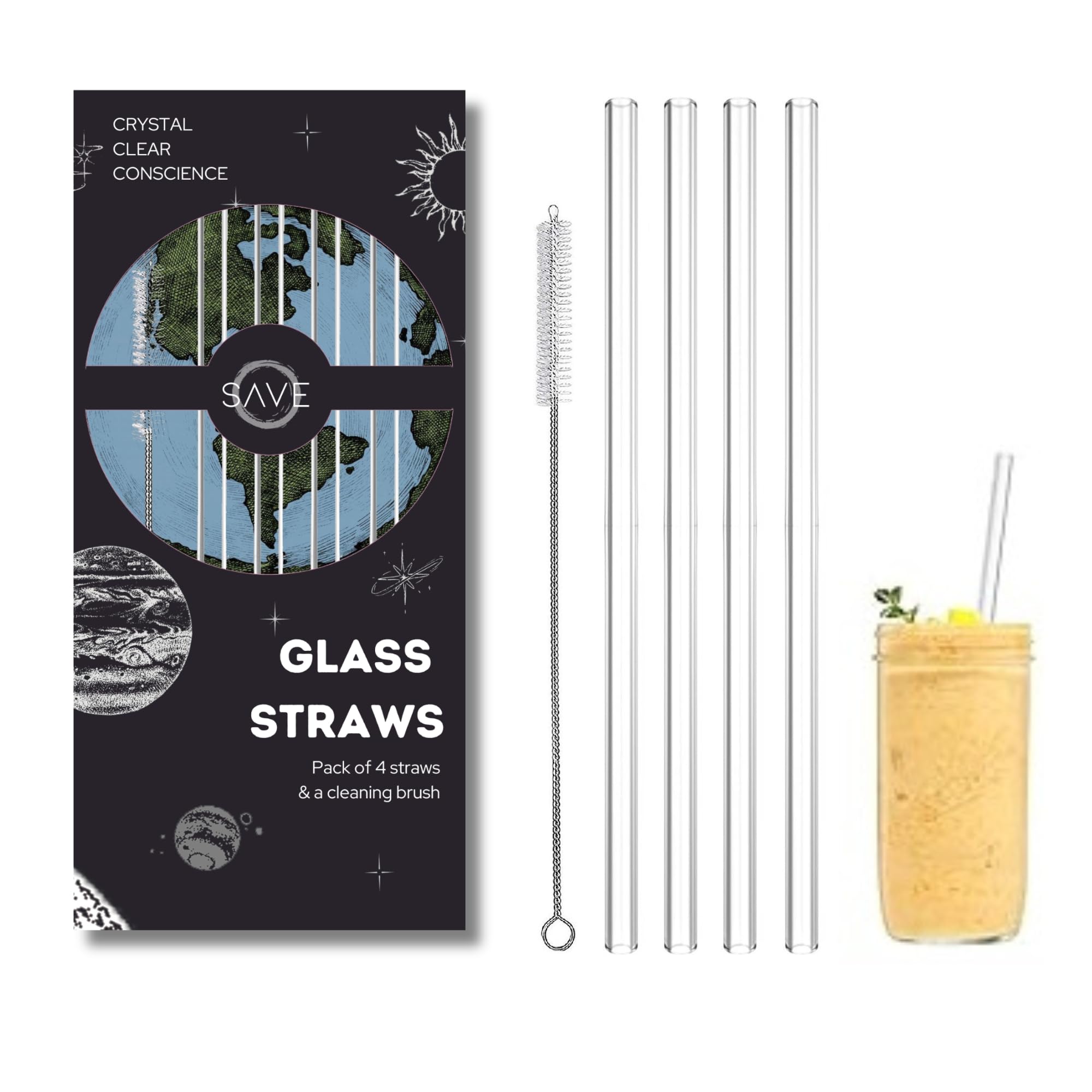 SAVE Reusable Glass Straw Set | 4 Straws & 1 Cleaning Brush | Ecofriendly Multiuse Drinking Straws (Straight, Crystal White)-image-16