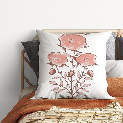 Miniatura 6 de Throw Pillow Cover Red Flower Cushion Cover Chinoiserie 18x18in Decorative Pillow Home Cotton Linen Elegant Pillowcase for Sofa Couch Bedroom Living