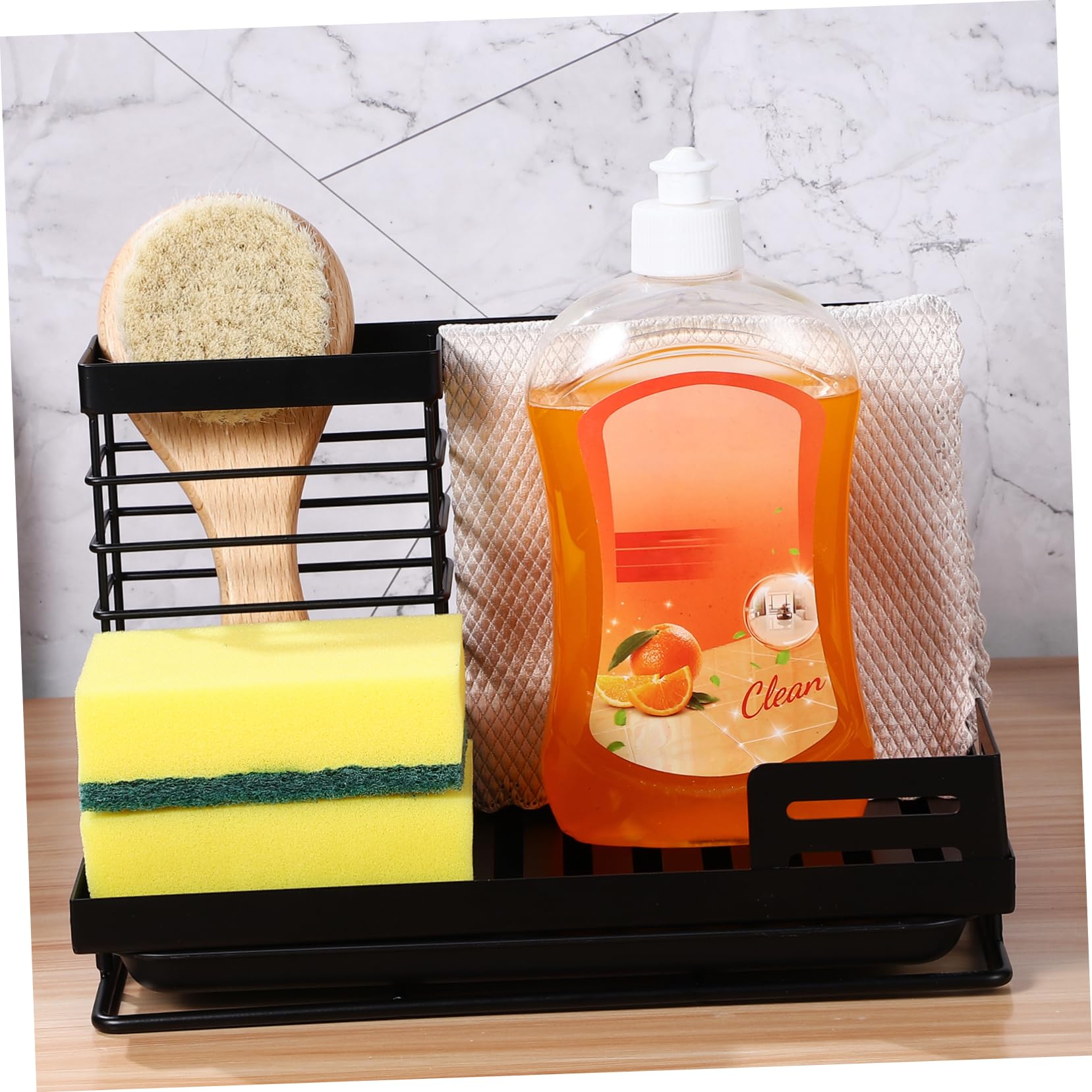 ULTECHNOVO Porta Spugne Cucina Design a Strati Anteriore e Posteriore in Acciaio al Carbonio 2 Pezzi Nero e Vassoio per Scolatura per Ambienti Casa e Banconi