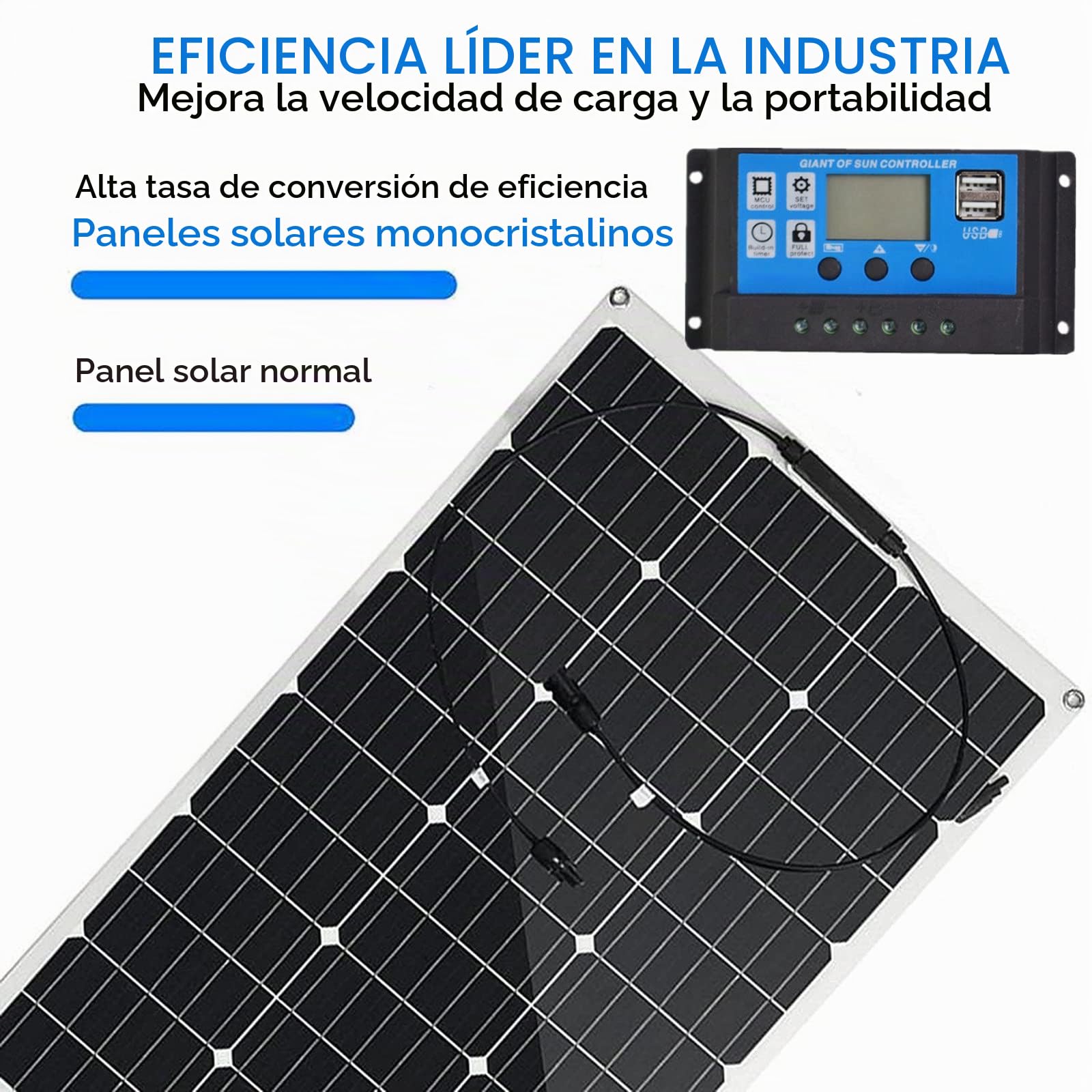 Panel Solar Flexible 2 * 500w, Paneles Solares Fotovoltaicos Monocristalinos 1000w con Controlador Carga 40A El Cargador Solar Fotovoltaico Es Adecuado para Tiendas Campaña RV Yates