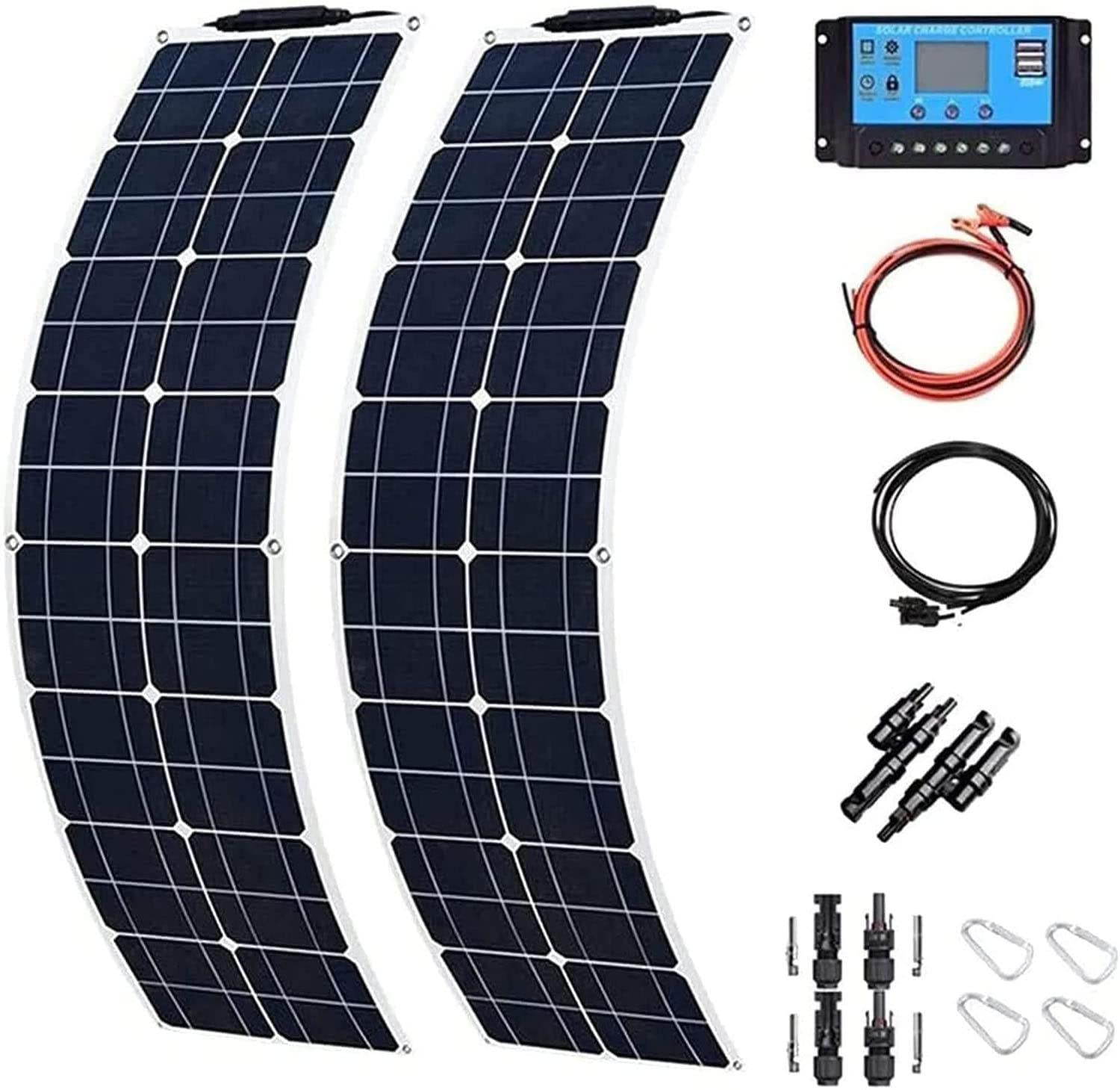 Modulo fotovoltaico flessibile per pannello solare monocristallino, kit sistema solare con regolatore di carica solare 40A per ricarica batteria da 12-24 V, batteria per auto, camper,400W